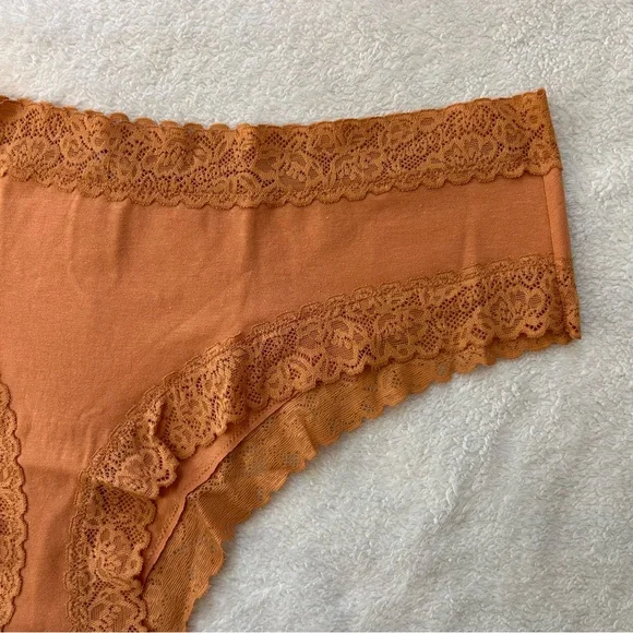SAVAGE X FENTY Cotton Essentials Lace-trim Cheeky Panty in Terracotta Pink Sz XL - Picture 2 of 5